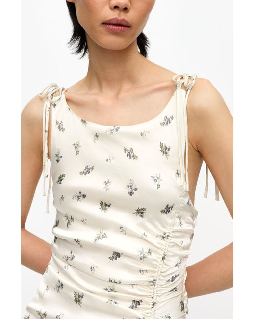 Ganni Natural Satin Gathered Dress