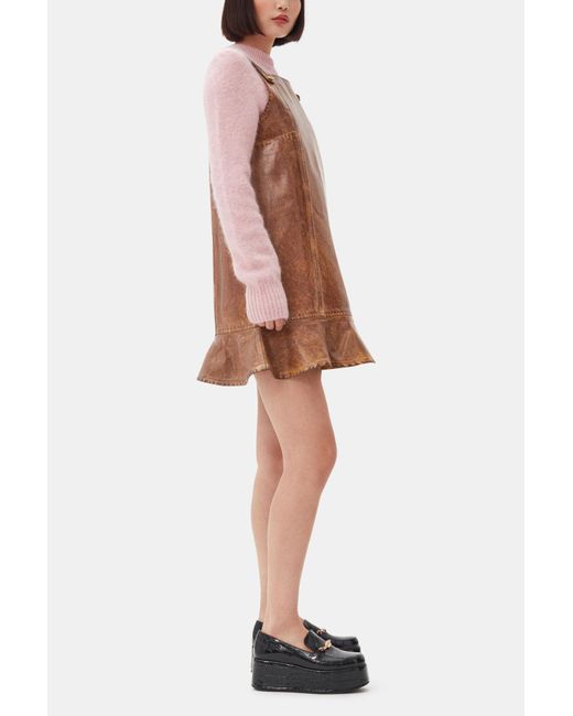 Ganni Natural Foil Denim Mini Dress