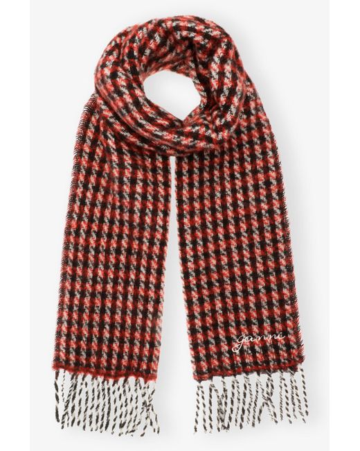 Ganni Red Checked Scarf