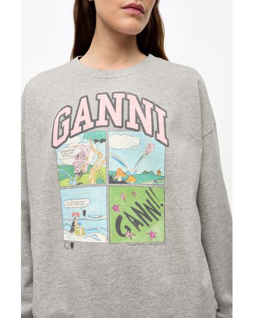 Ganni Gray Isoli Oversized Graphic Sweatshirt