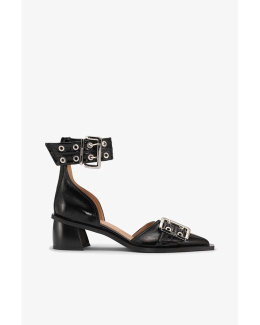 Ganni Blue Feminine Buckle Open Cut Pumps