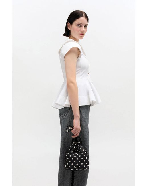 Ganni White Printed Bou Bucket Pouch With Dots