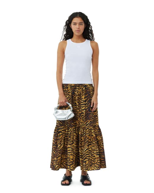 Ganni Multicolor Animal Printed Cotton Maxi Flounce Skirt