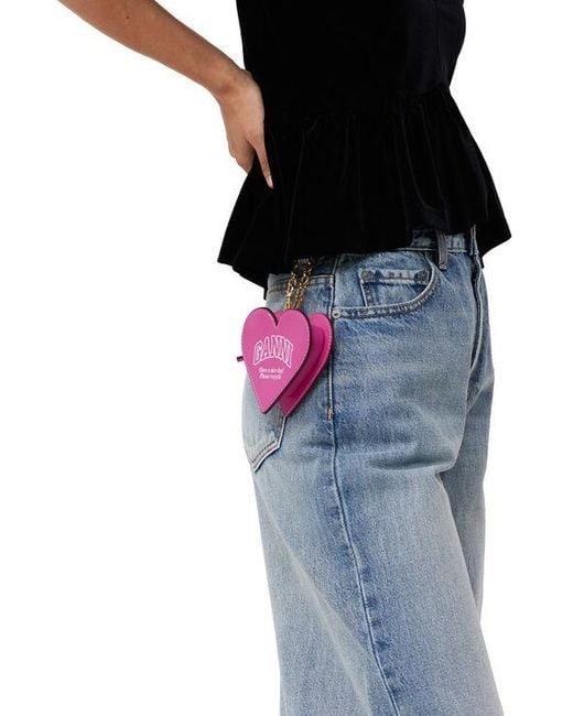 Ganni Pink Funny Heart Logo-Print Purse