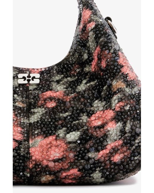 Ganni Black Mini Hobo Bag With Beaded Flower