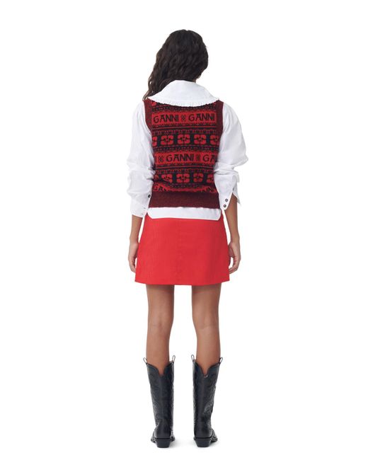 Ganni Red Shiny Corduroy Mini Skirt