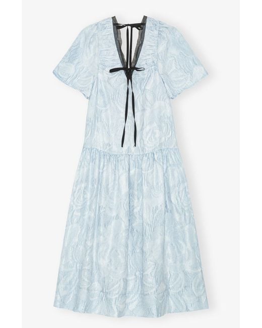 Ganni Blue Textured Cloque Midi Dress