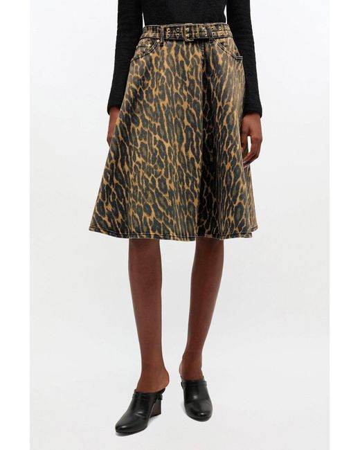 Ganni Green Leopard Denim Wrap Skirt
