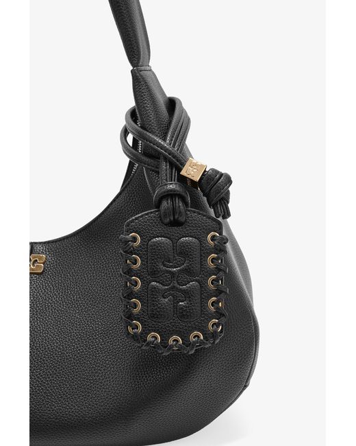 Ganni Black Grained Medium Hobo Bag
