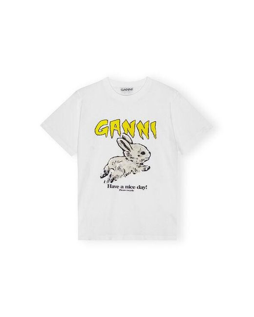 Ganni White Relaxed Bunny T-shirt