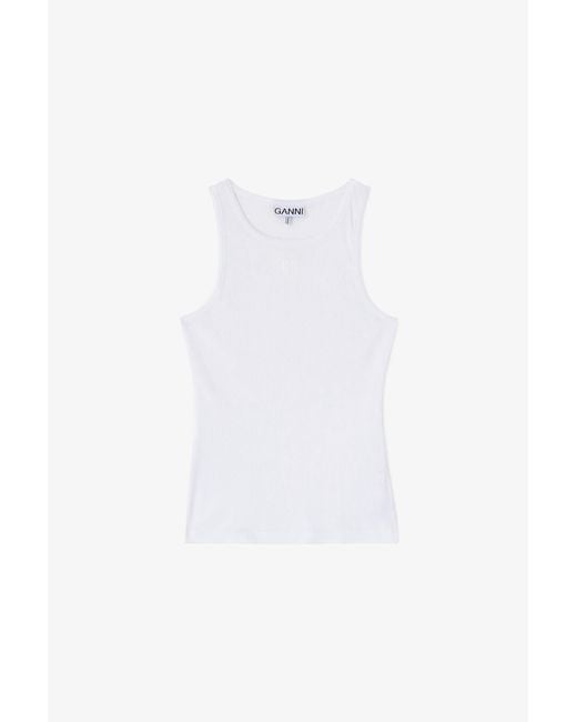 Ganni White Soft Cotton Rib Tank