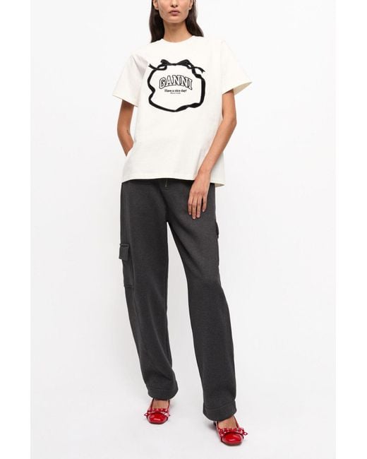 Ganni White Off- Relaxed Bow T-Shirt
