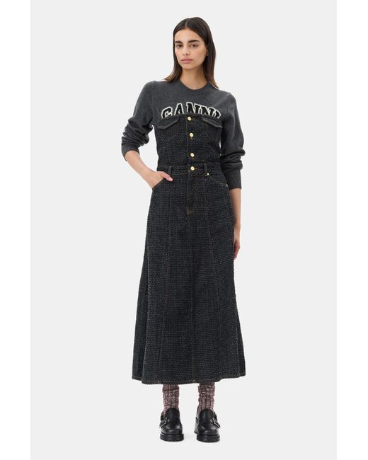Ganni Black Textured Midi Dress