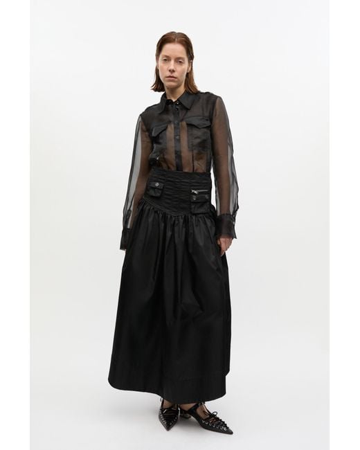 Ganni Black Duchesse Nylon Long Pocket Skirt
