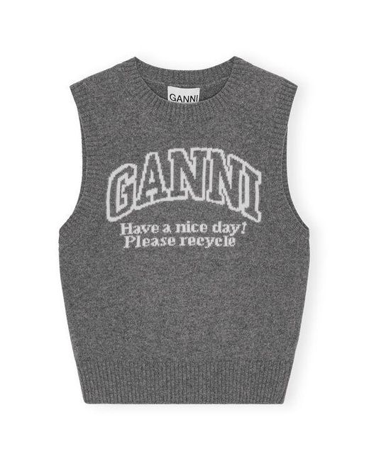 Ganni Gray Grey Graphic Wool Vest