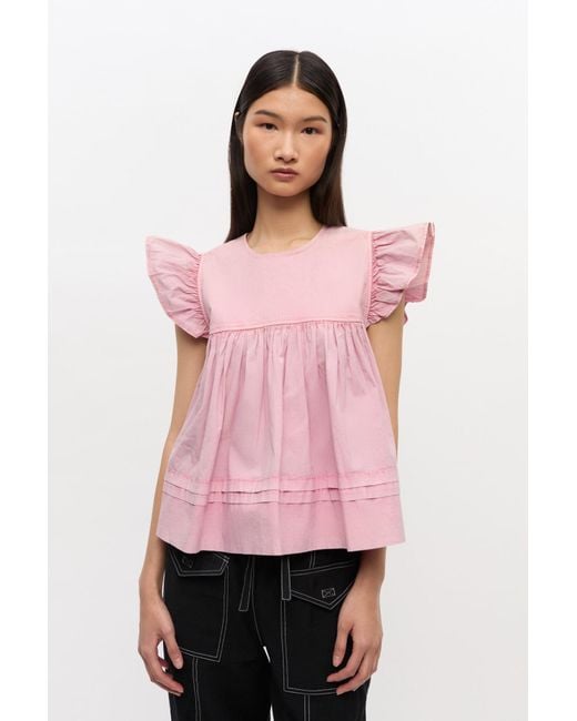 Ganni Pink Washed Cotton Top