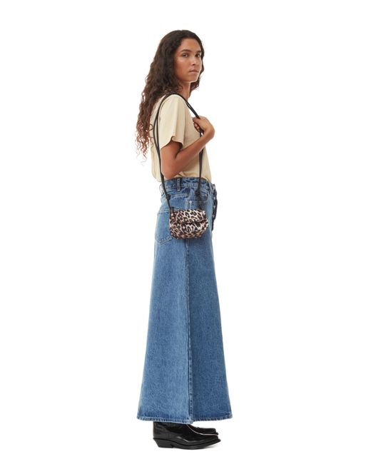 Ganni Leopard Knot Mini Flap Over Bag in Blue | Lyst