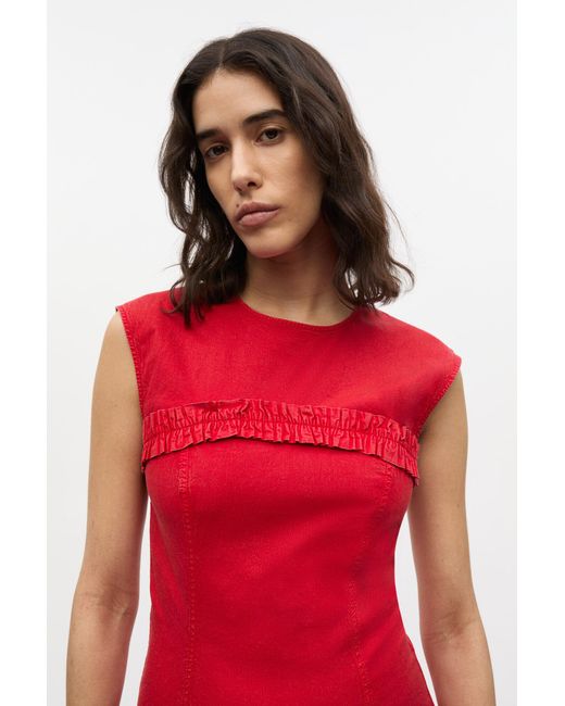 Ganni Red Washed Stretch Cotton Corset Mini Dress