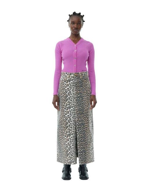 Ganni Purple Denim Maxi Slit Skirt
