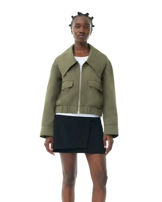 Veste Green Heavy Twill Wide Collar Short Taille 34 Polyestere Recyclé Ganni