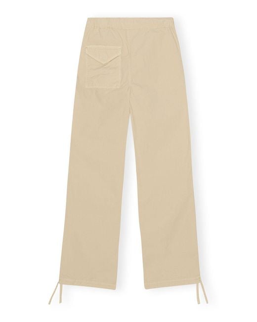 Ganni Natural Washed Cotton Canvas Draw String Trousers