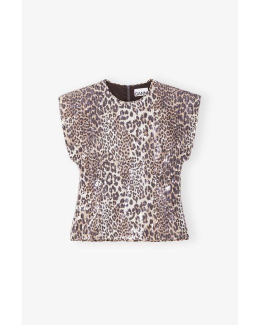 Ganni Multicolor Printed Stretch Sequins Blouse