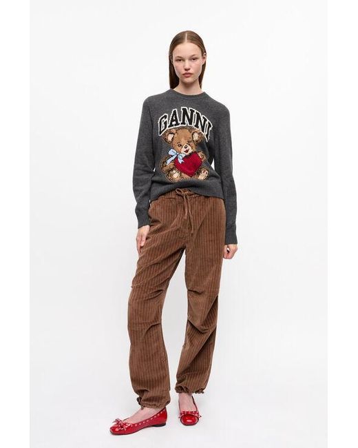 Ganni Red Corduroy Drawstring Trousers