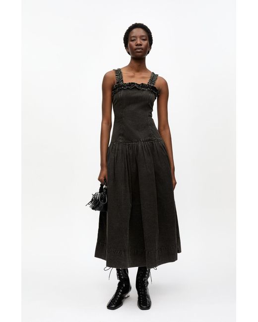 Ganni Black Washed Stretch Cotton Corset Dress