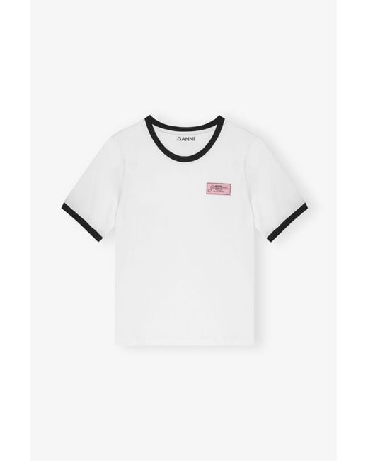 Ganni White Weißes Baumwoll-T-Shirt Baumwolle