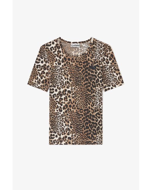 Ganni White Leopard Rib T-Shirt