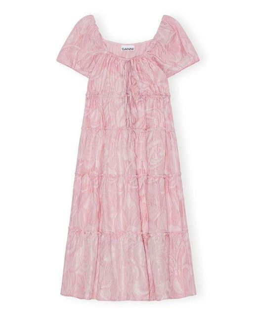 Ganni Pink Textured Cloqué Layer Dress