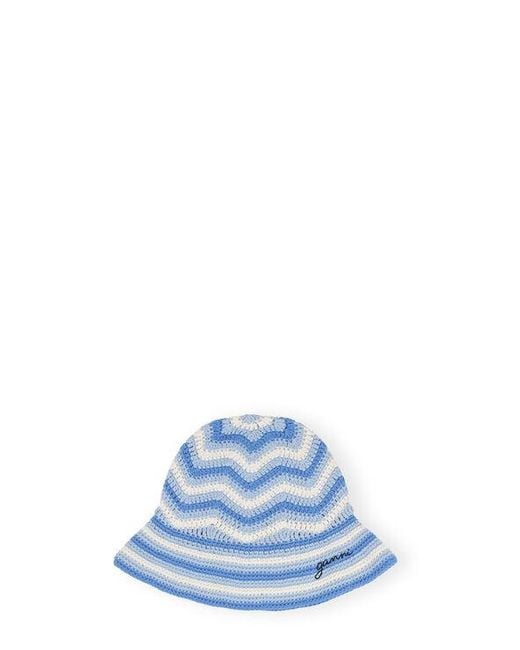 Ganni White Cotton Crochet Bucket Hat