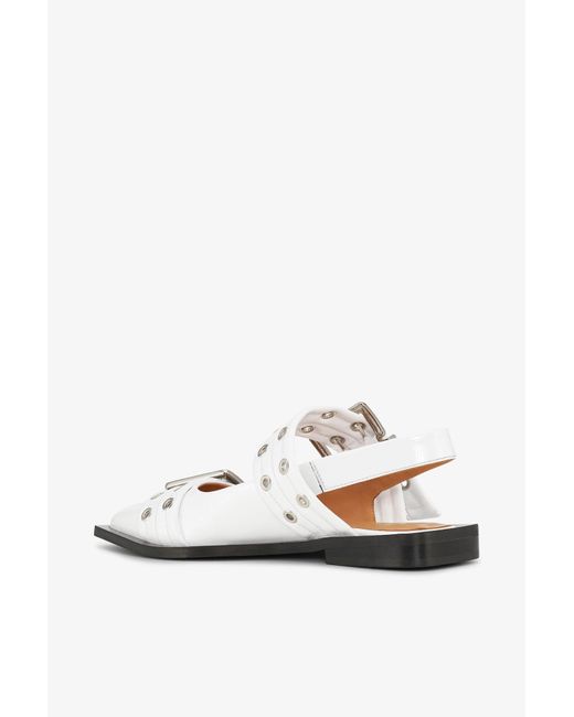 Ganni White Wide Welt Buckle Ballerina