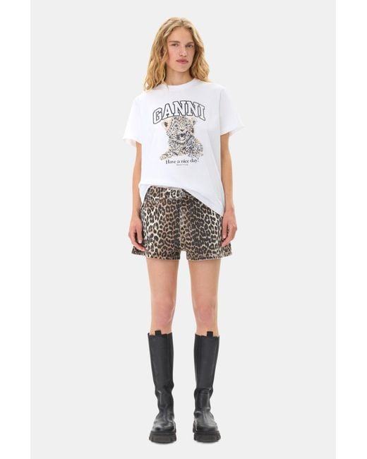 Ganni Multicolor Leopard Printed Denim Shorts Size 25
