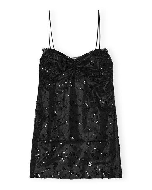 Ganni Black Sequins Lace Mini Dress