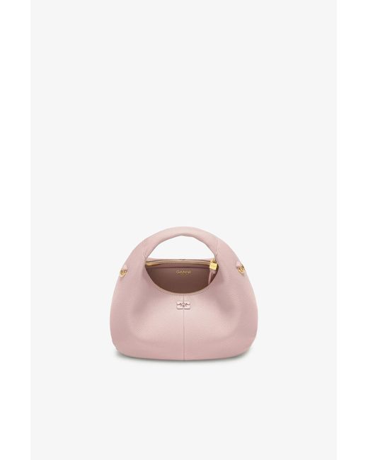 Ganni Pink Grained Mini Hobo Bag