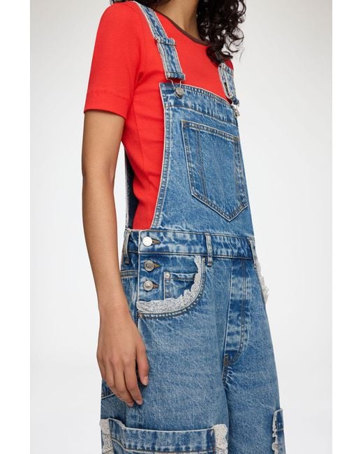 Ganni Blue Overalls Cropped Lace