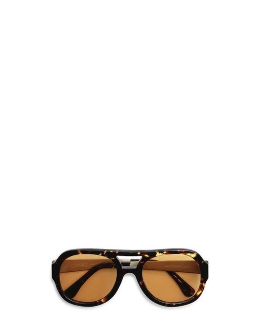 Ganni White Brown Chunky Aviator Sunglasses