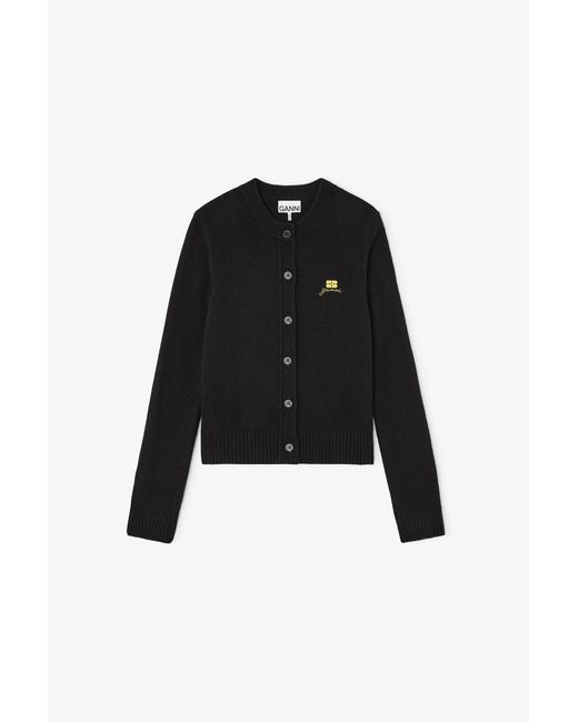 Ganni Black Wool Mix Cardigan