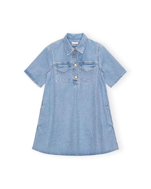 Ganni Mid Blue Vintage Cutline Denim Mini Dress Size 6 Organic Cotton