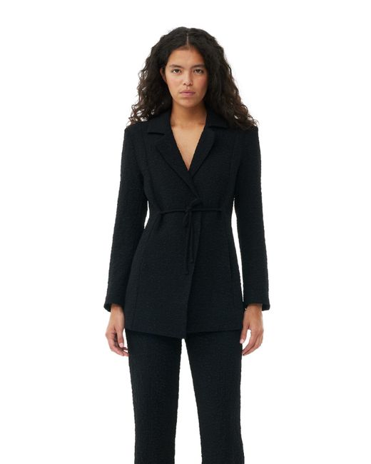 Blazer Black Textured Suiting Tie String Taille 34 Polyestere/Polyestere Recyclé Ganni