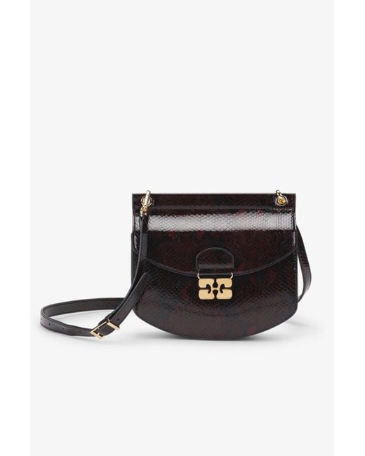 Ganni Gray Burgundy Snake Small Apo-G Bag