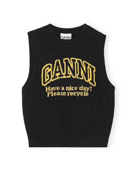 Ganni Black Graphic O-neck Vest
