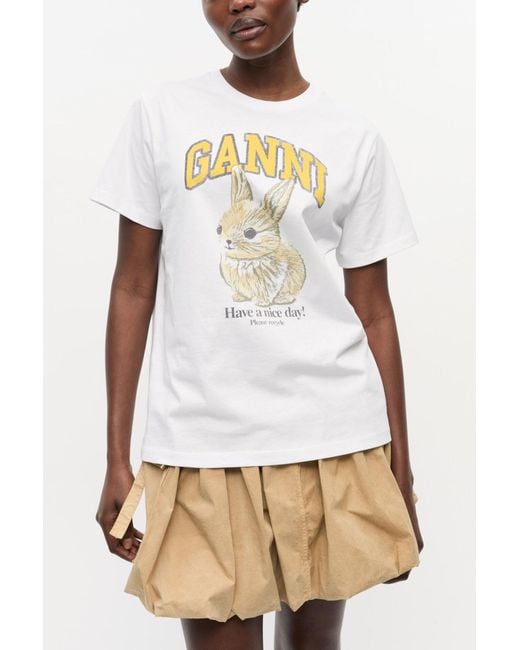 Ganni White Relaxed Jersey Bunny T-Shirt