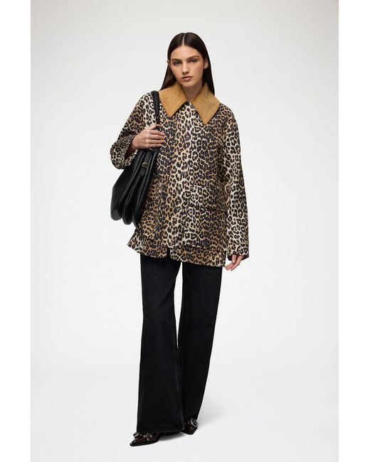 Ganni Multicolor Leopard Printed Canvas Midi Jacket
