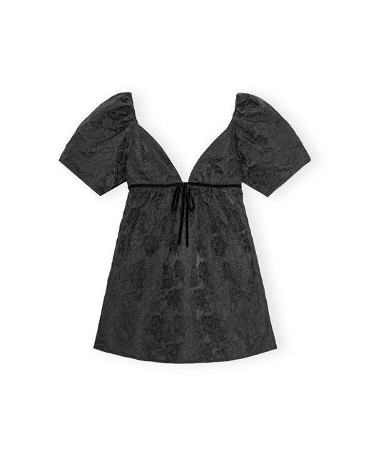 Ganni Black Botanical Jacquard Mini Dress