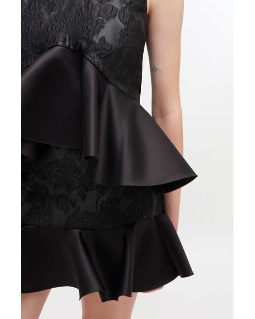 Ganni Black Satin Cloque Peplum Top