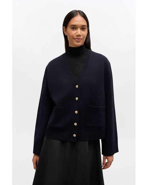 Ganni Blue Classic Wool Cardigan