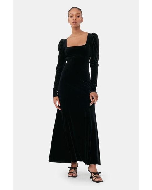 Ganni Black Velvet Midi Dress