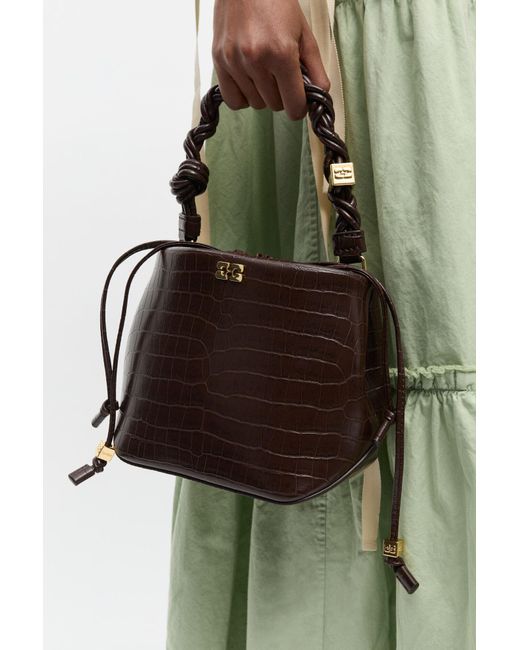 Ganni Green Croco Bou Bucket Bag